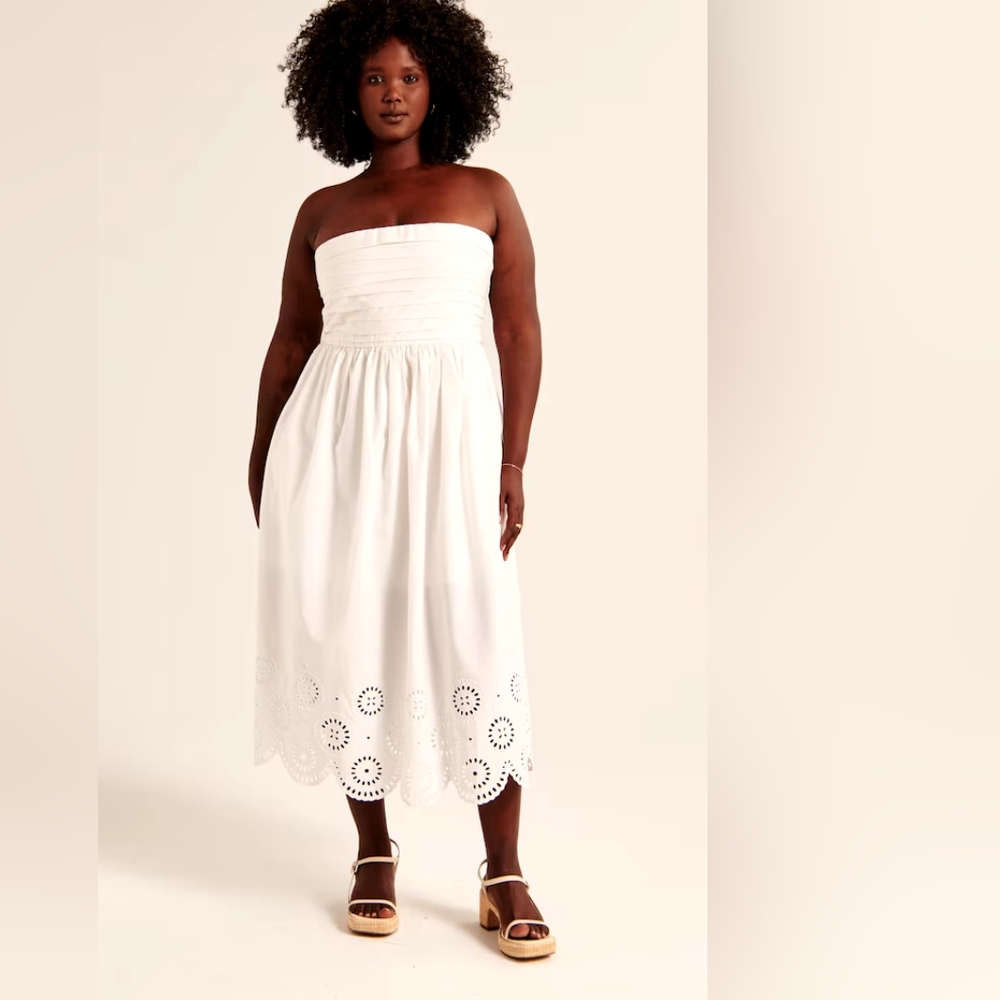 Abercrombie | Emerson Strapless Poplin Midi Dress | White, Large, Worn Once!